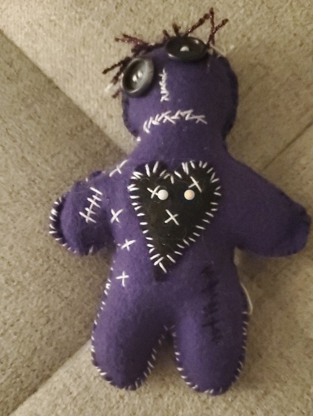 Voodoo Doll Handmade Purple Felt with Button Eyes